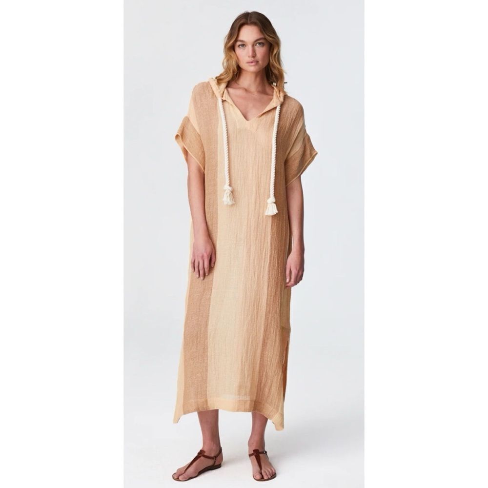 LISA MARIE FERNANDEZ The Drawstring Hooded Caftan in Desert Natural Gauze Sz 1